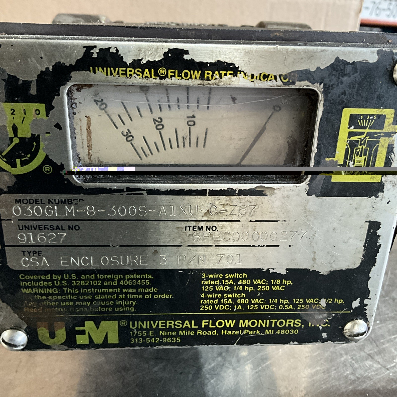 UFM 030GLM-8-300S-A1XU-C-Z67 FLOW RATE INDICATOR 91627