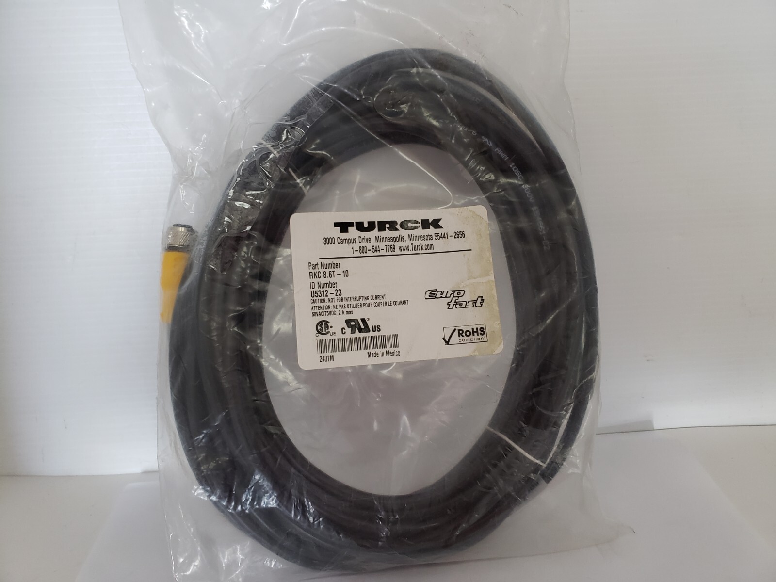 TURCK RKC 8.6T-10 CORDSET SINGLE ENDED FEMALE M12 EUROFAST (U5312-23) NIB