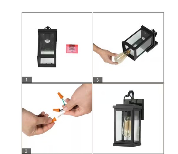 LNC Modern Matte Black 1-Light Outdoor Wall Light w/ Seeded Glass