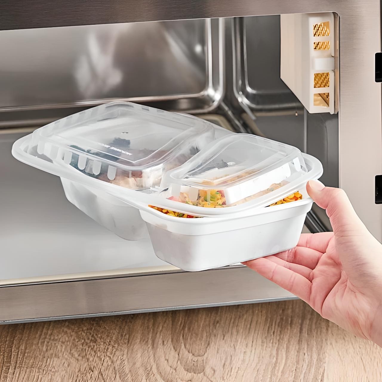 OCS Parts 50-Pack 30 Ounce 2-Compartment Microwavable White Food Prep Containers