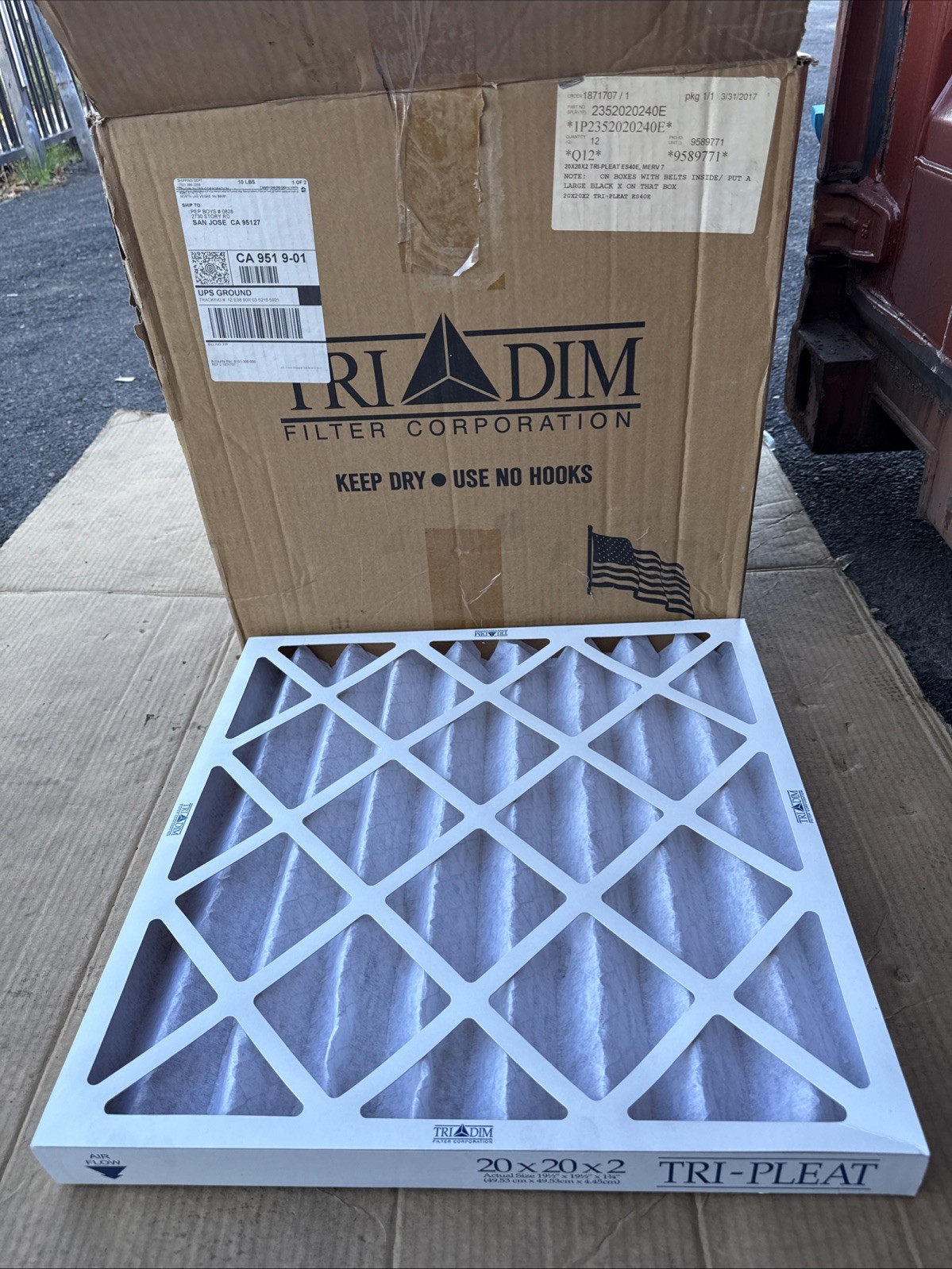Tri Dim 825P Tri-Pleat 20″ x 20″ x 2″ Air Filter Lot Of 12 IN BOX