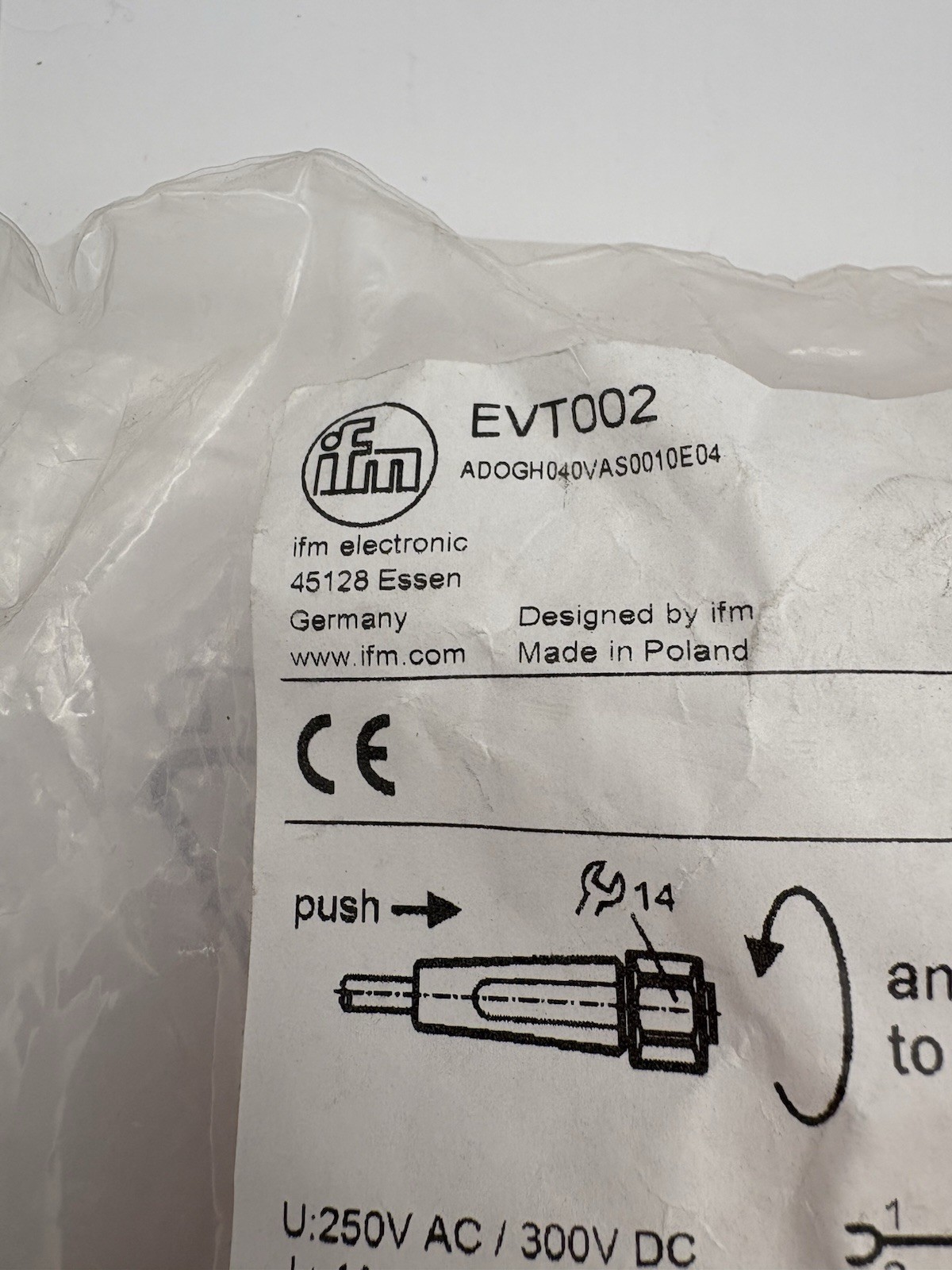 IFM ELECTRONIC Effector EVT002 Sensor Cable ADOGH040VAS0010E04 4 WIRE