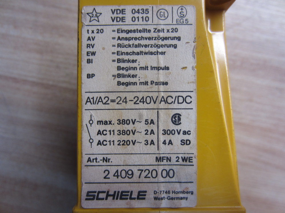 Schiele 2 409 720 00 Time Delay Relay 240972000