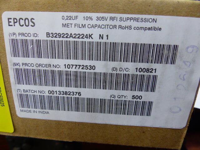 EPCOS B32922A2224K Qty of 100 per Lot COND X2 P15 220NF 305VAC 10%
