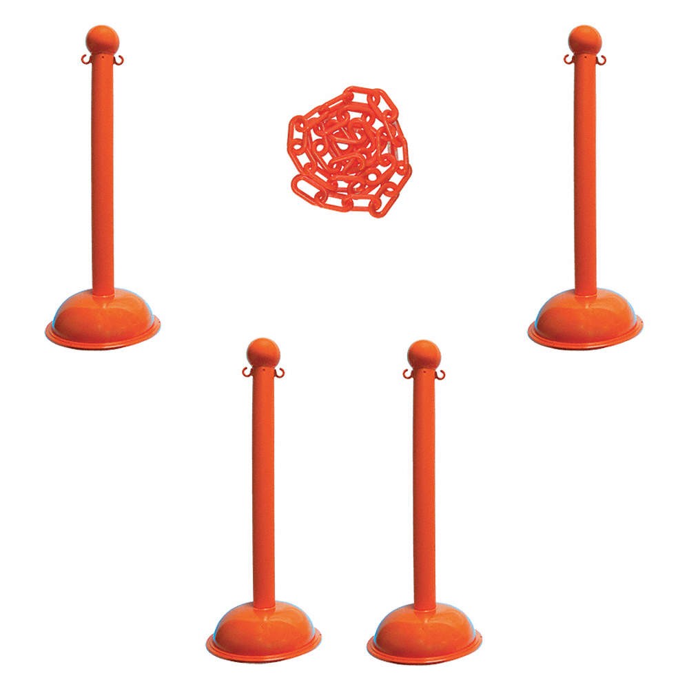 GRAINGER APPROVED 71312-4 Barrier Post Kit,41″ H,Safety Orange 490Z95