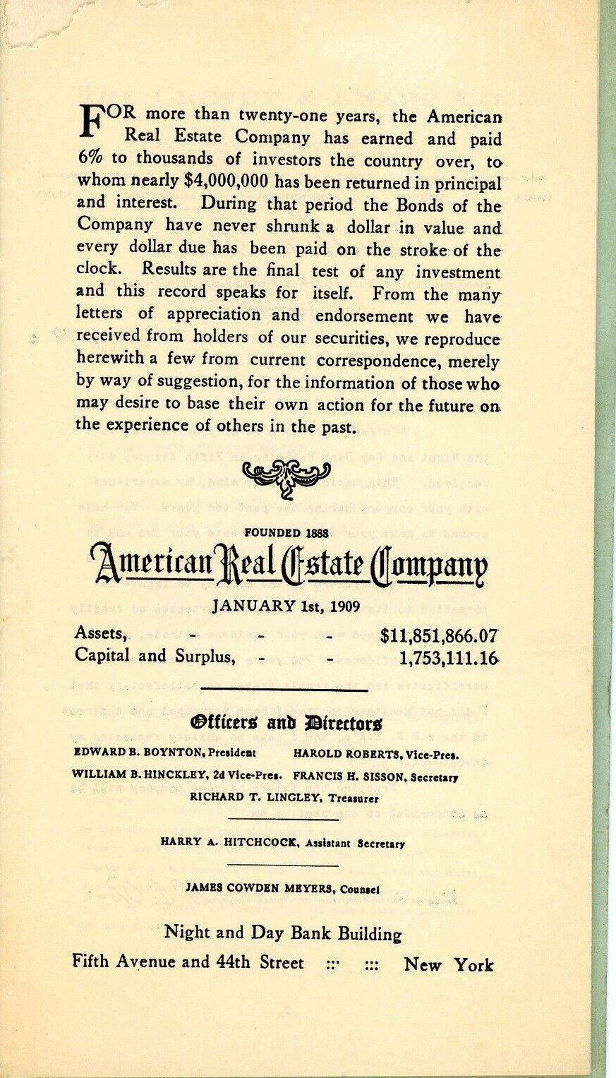 1909 Results Real Test of Real Investment Booklet America Real Estate Co NY