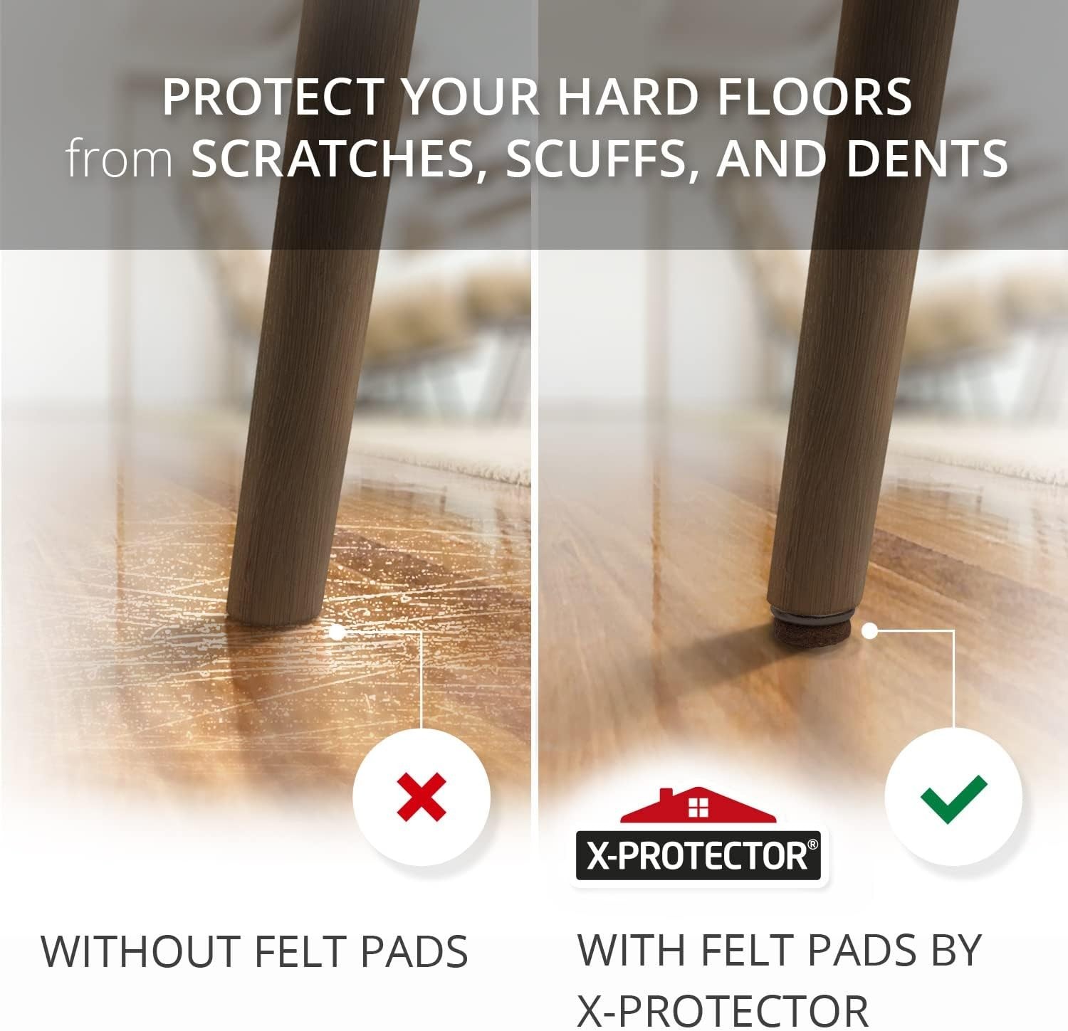 Screw-On Felt Furniture Pads X-Protector 24 PCS – 0.8” Chair Leg Floor Protector