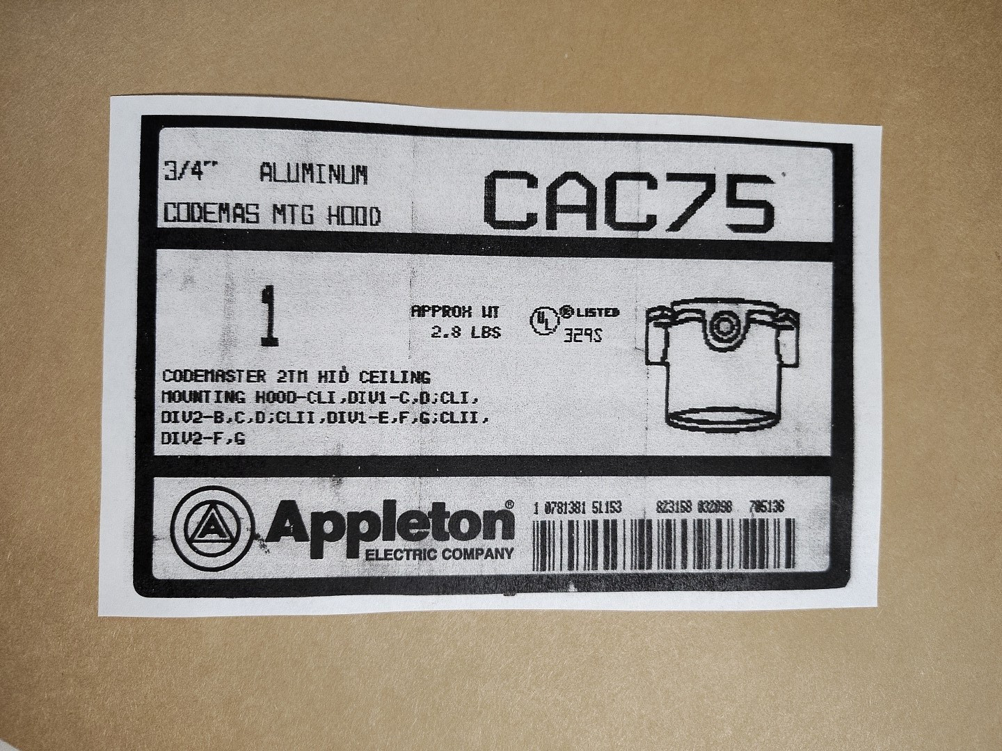 Appleton CAC75 ¾” Aluminum Codemas MTG Hood Codemaster 2TM HID Ceiling Mount