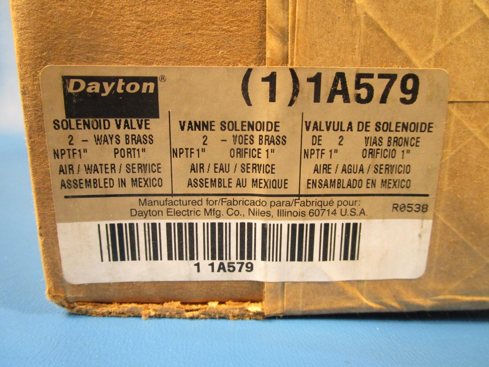 DAYTON 1A579, Solenoid Valve, 2 ways Brass, 1″ ports (GRAINGER)