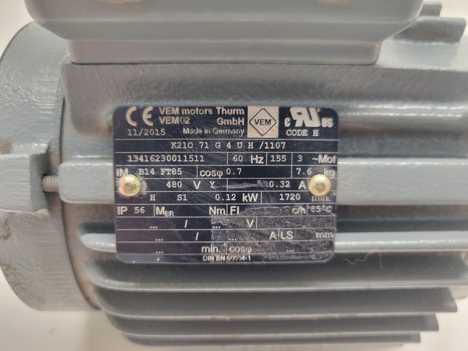 NEW OLD STOCK! VEM .12kW 480V MOTOR K210-71-G-4-U-H/1107