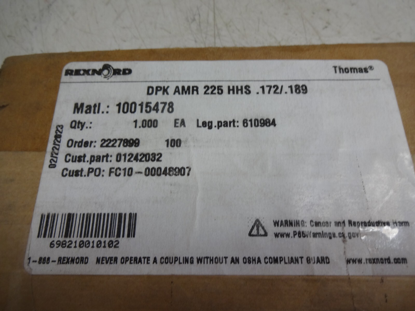 Thomas (Rexnord) 610984 10015478 DPK AMR 225 HHS .172/.189