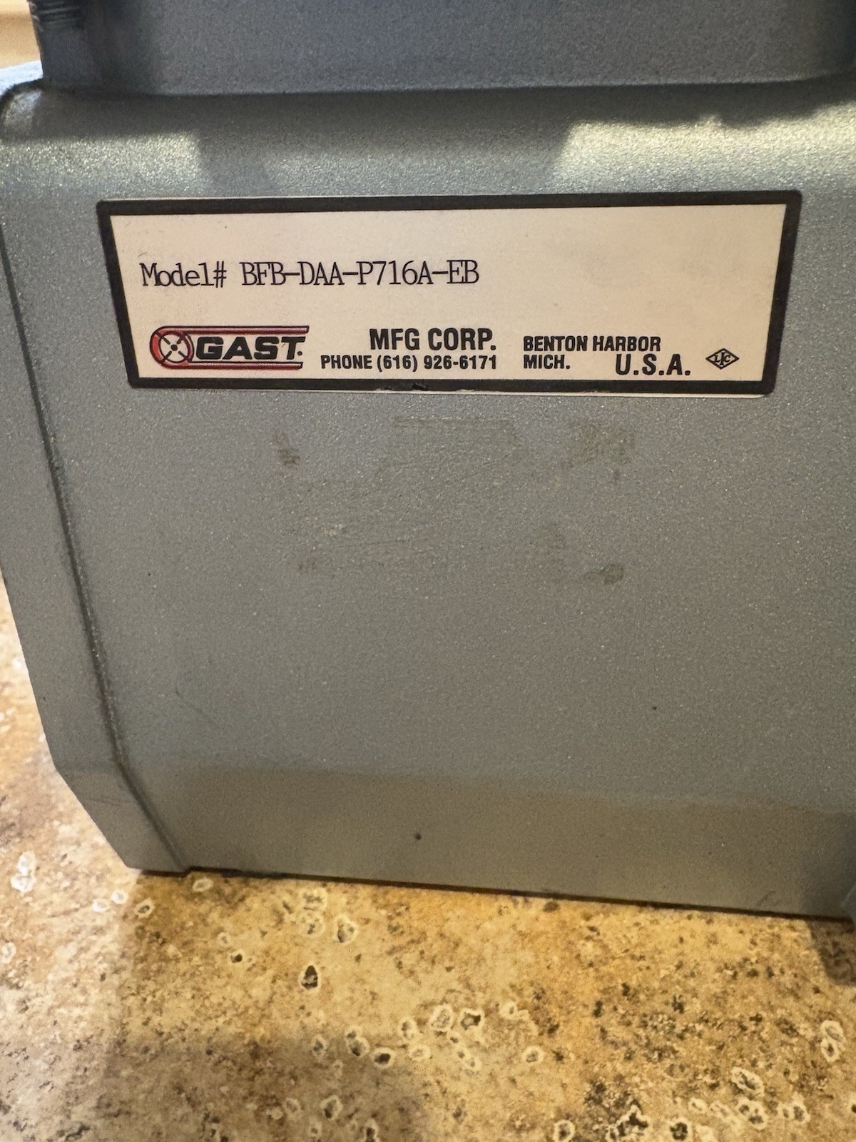 Set of Two-Air Compressor: Gast Model Number : BFB-DAA-P716A-EB