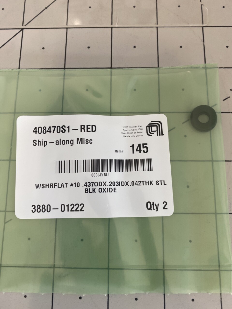 Applied Materials WSHRFLAT #10 0.437OD x 0.203ID x 0.042THK STL BLK 3880-01222