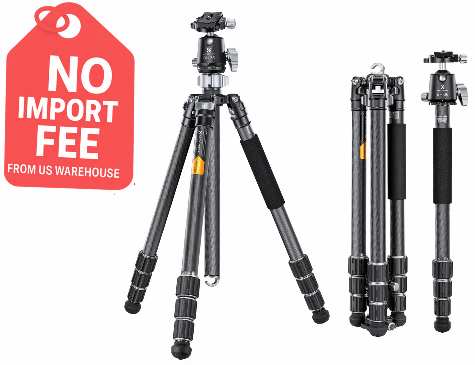 K&F̶ Concept X284C4 Carbon Fiber Tripod 68in 35.2lb Load Ball Head