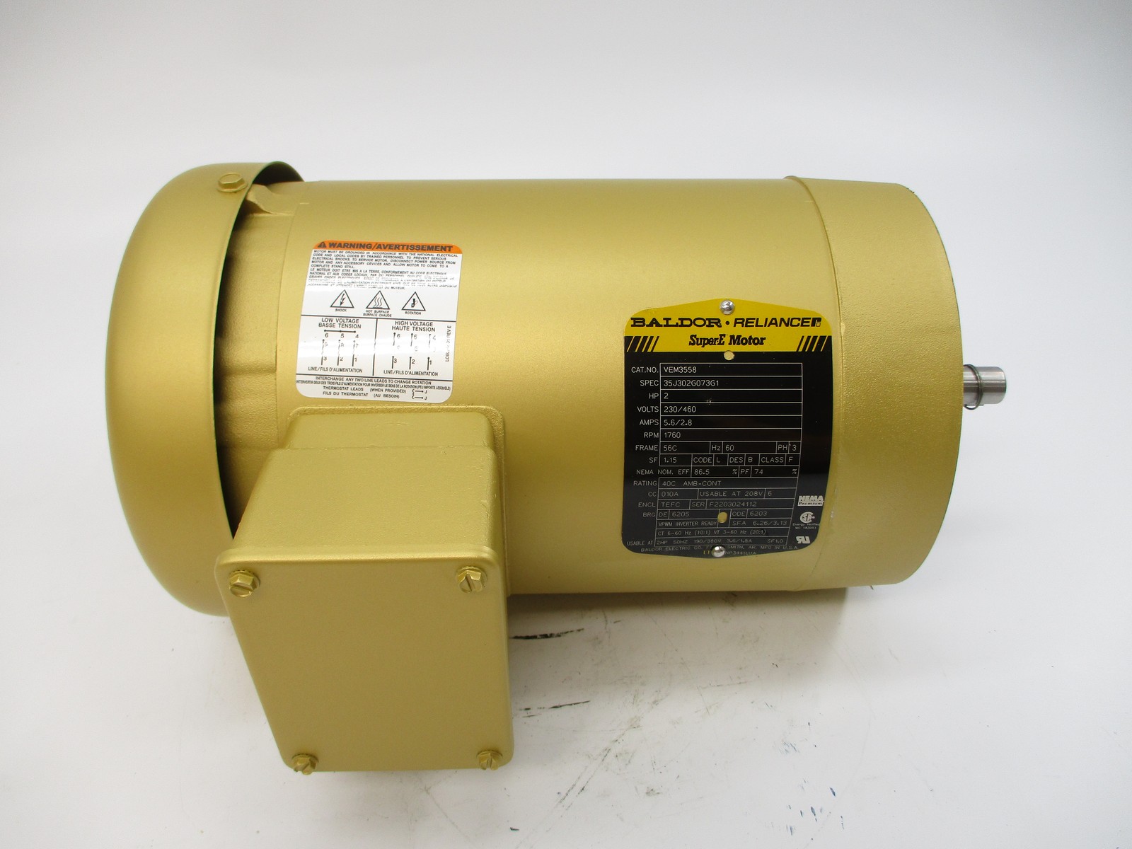 BALDOR VEM3558 35J302G073G1 230/460V 5.6/2.8A NSMP