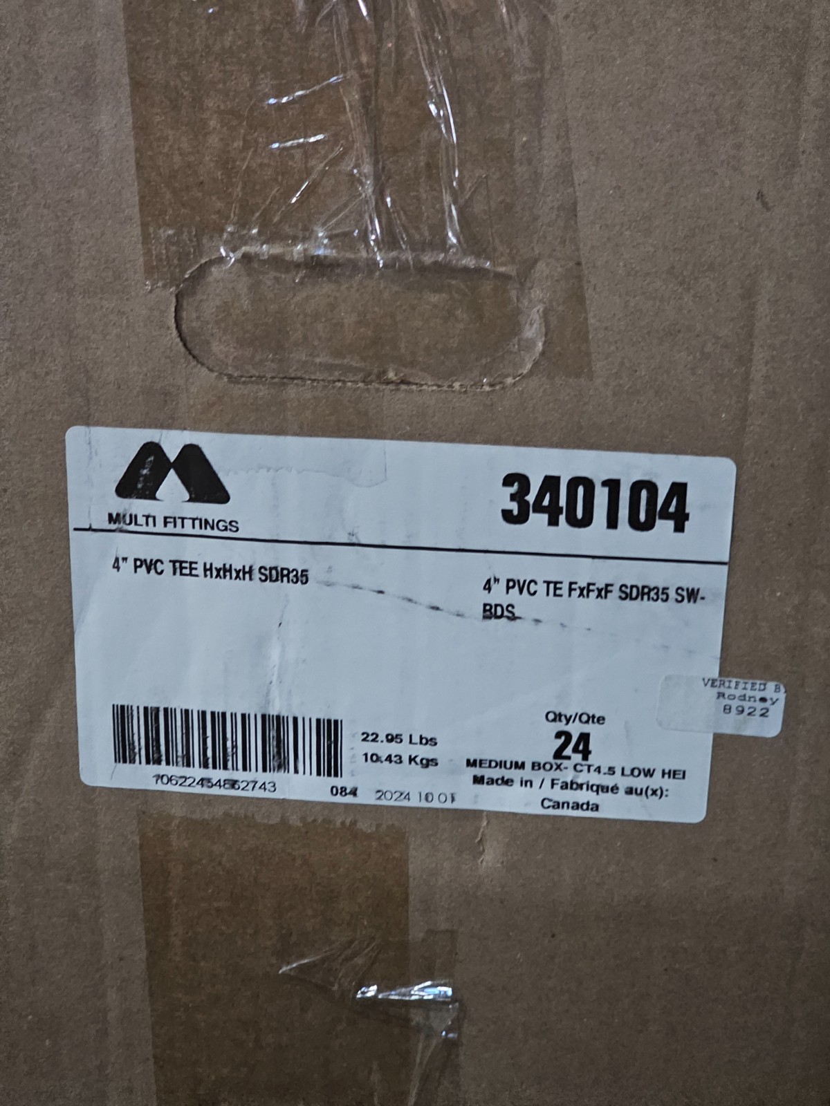 (QTY 24) Multi-Fittings 340104 4″x4″x4″ All Hub Connection Sewer SDR 35 PVC Tee