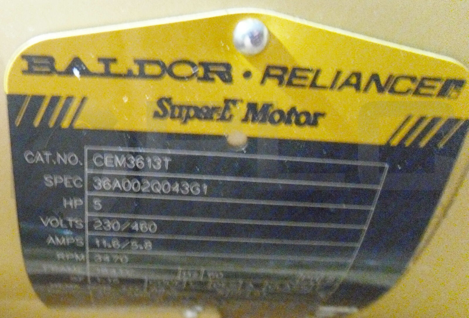 NEW BALDOR CEM3613T SUPER E MOTOR SPEC 36A002Q043G1 HP 5 230/460V RPM 3470