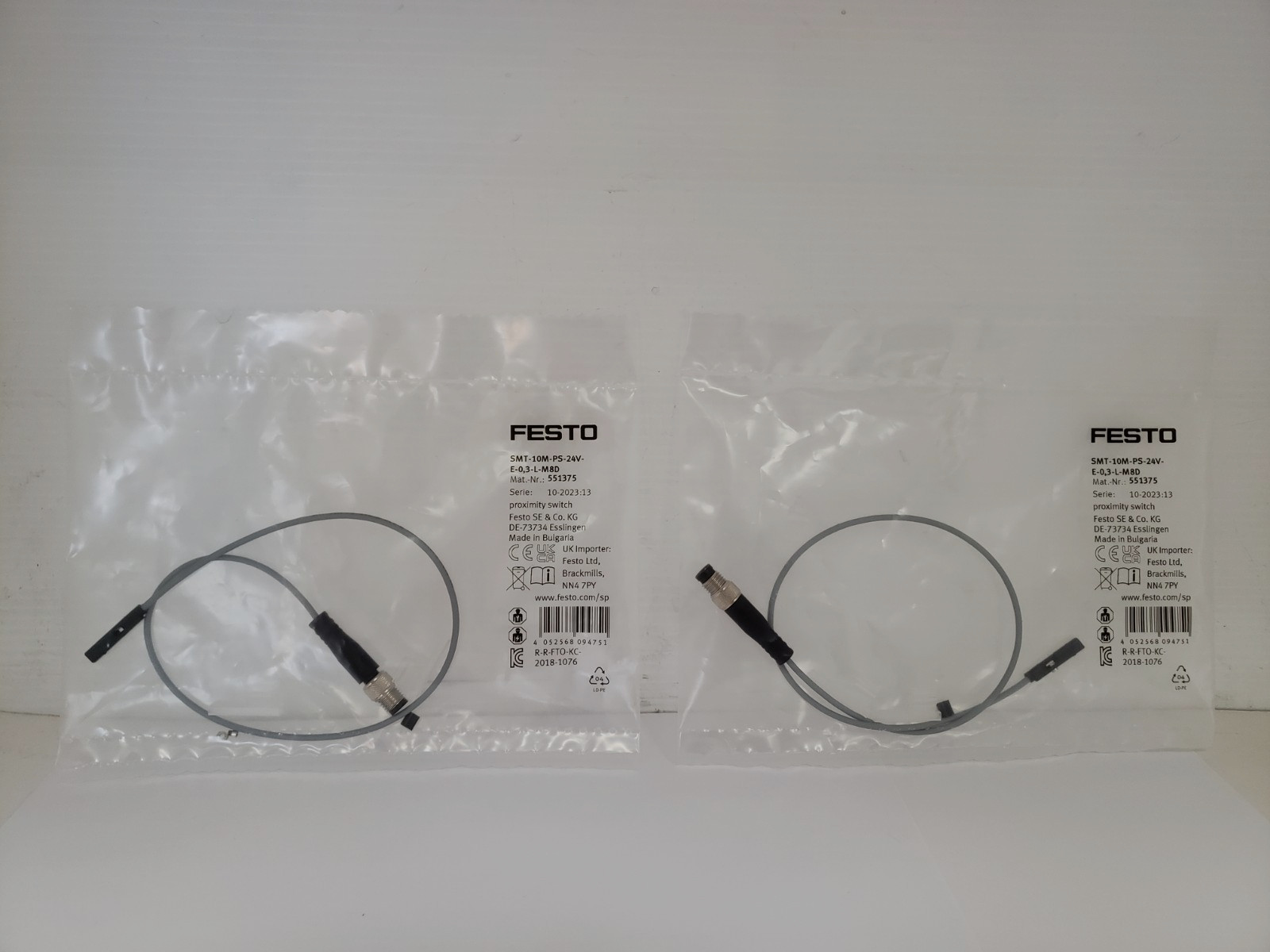 FESTO SMT-10M-PS-24V-E-0,3-L-M8D PROXIMITY SWITCH 551375 (LOT OF 2) NIB