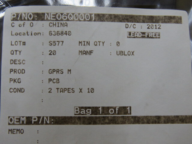 UBLOX NEO-6Q-0-001 Qty of 2 per Lot TELECOM CIRCUIT