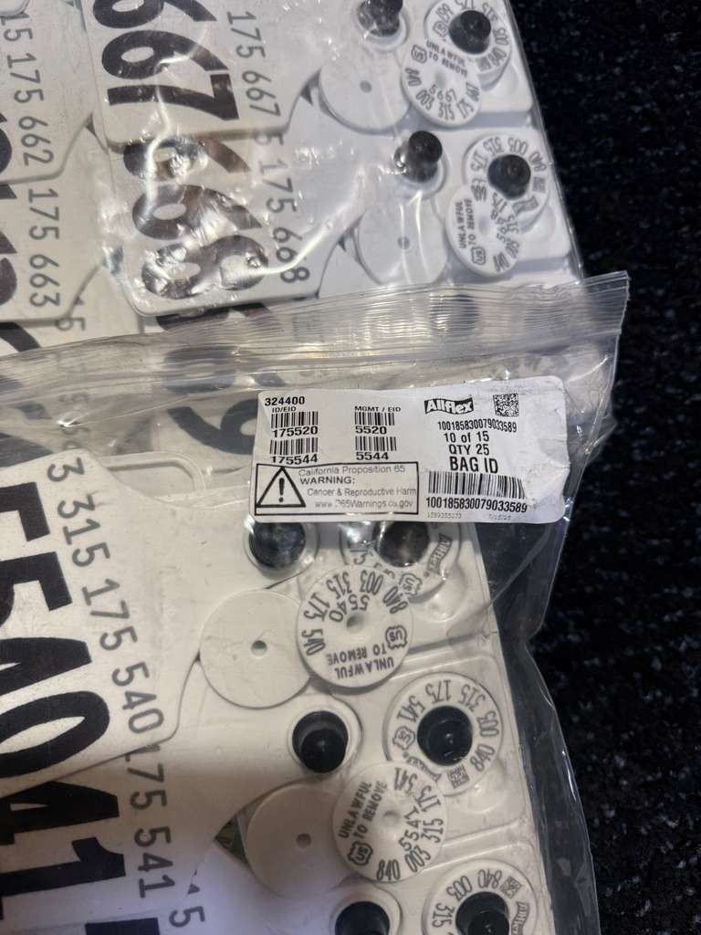 (QTY 375) AllFlex From Numbers #5395 To #5769 USDA Matched Pair Cattle Ear Tags