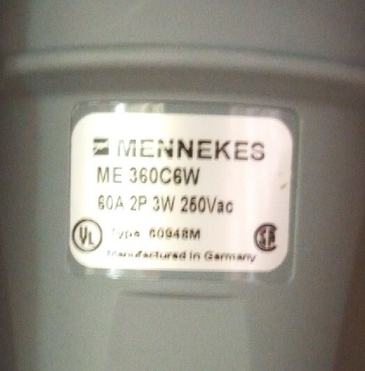 ME 360C6W Mennekes Watertight Connector 60AMP 2P 3W 250VAC
