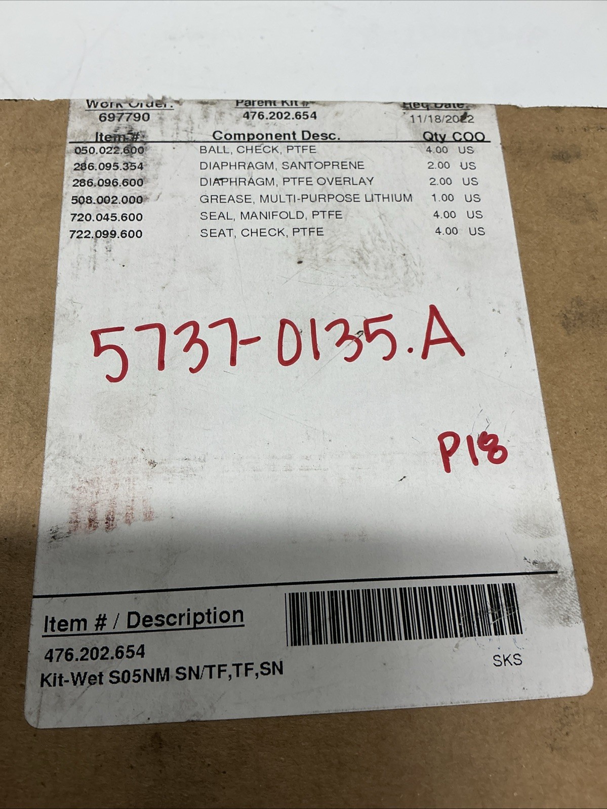 Sandpiper 476.202.654 Wet Kit. W-996