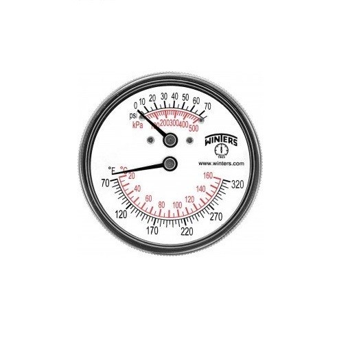 Winters TTD401 Tridicator, 0-75 psi/kPa Pressure + Temperature Gauge ¼” NPT