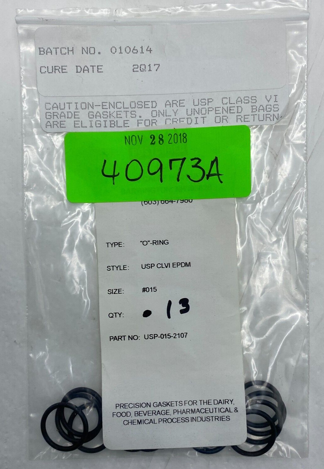O-RING GASKET USP-015-2107 USP CLVI EPDM SIZE 015 PACK OF 13🔔