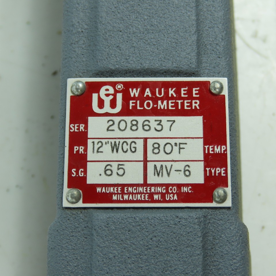 Waukee MV-6 Flo-Meter Gas Flow Meter 80°F SG 0.65 PR. 12 WCG 3/4″ NPT