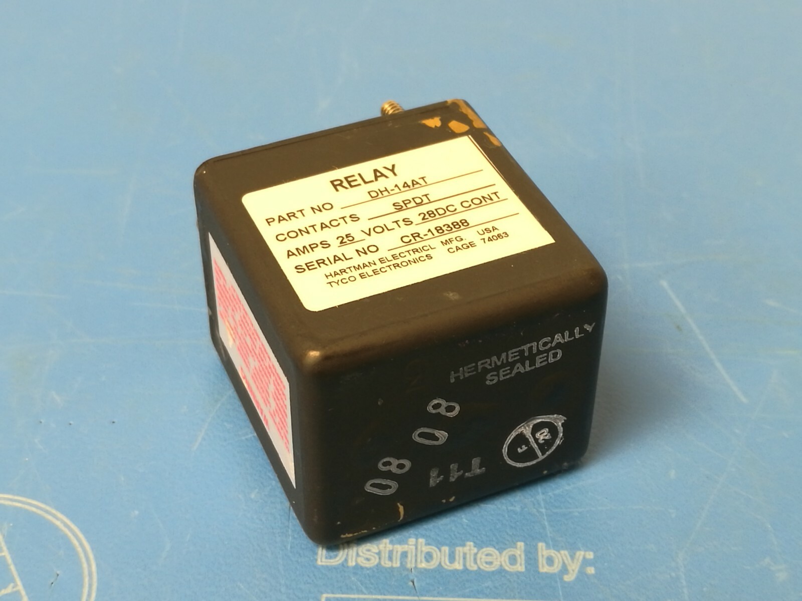 Hartman Tyco DH-14AT SPDT-NO-DB 25A 28VDC Chassis Mount Relay