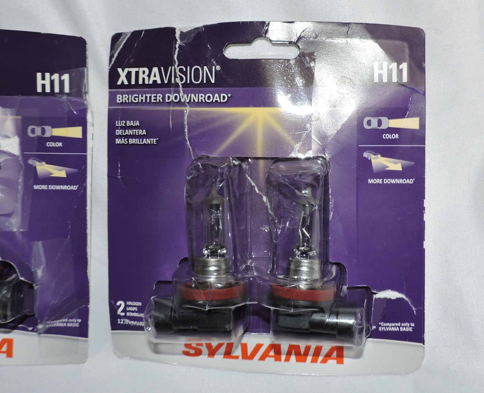 2 packages of 2 SYLVANIA XtraVision H11 Halogen Headlight Bulbs 55W, 2-Pack LOT