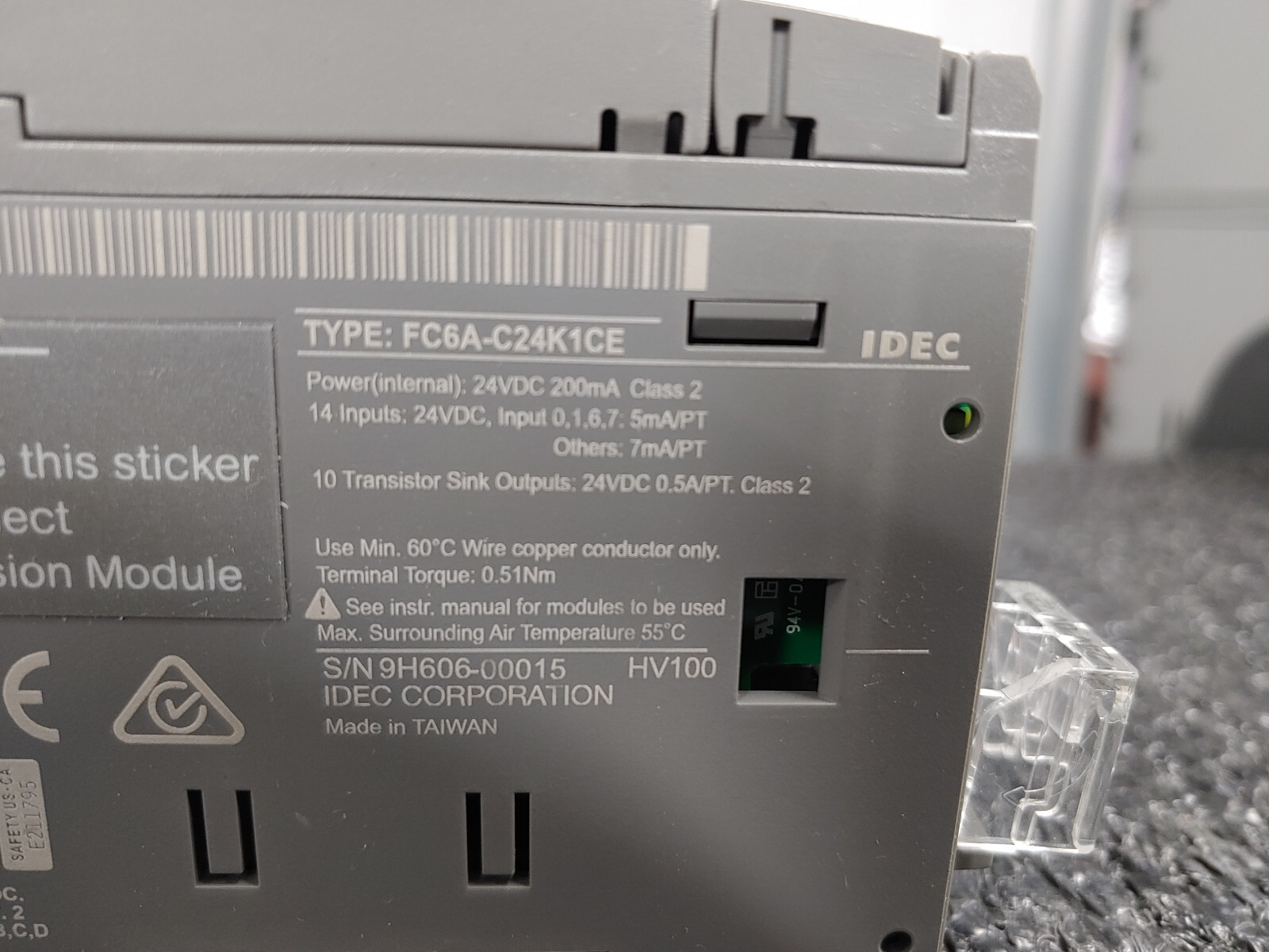 IDEC FC6A-C24K1CE 24IO CPU 24VDC Transistor Sink FC6A MicroSmart PLC