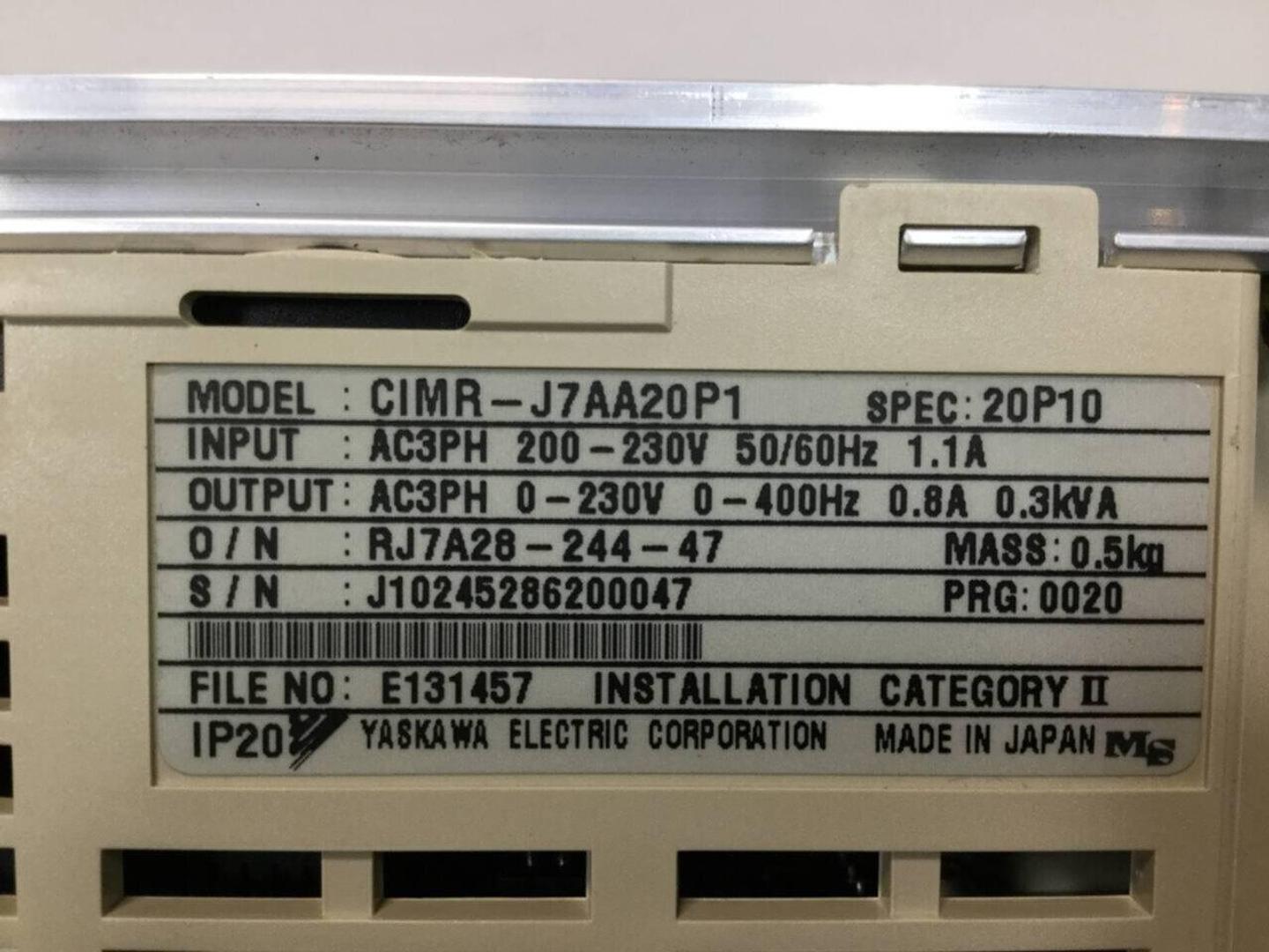 YASKAWA VS Mini J7 Inverter CIMR-J7AA20P1 Used #101135