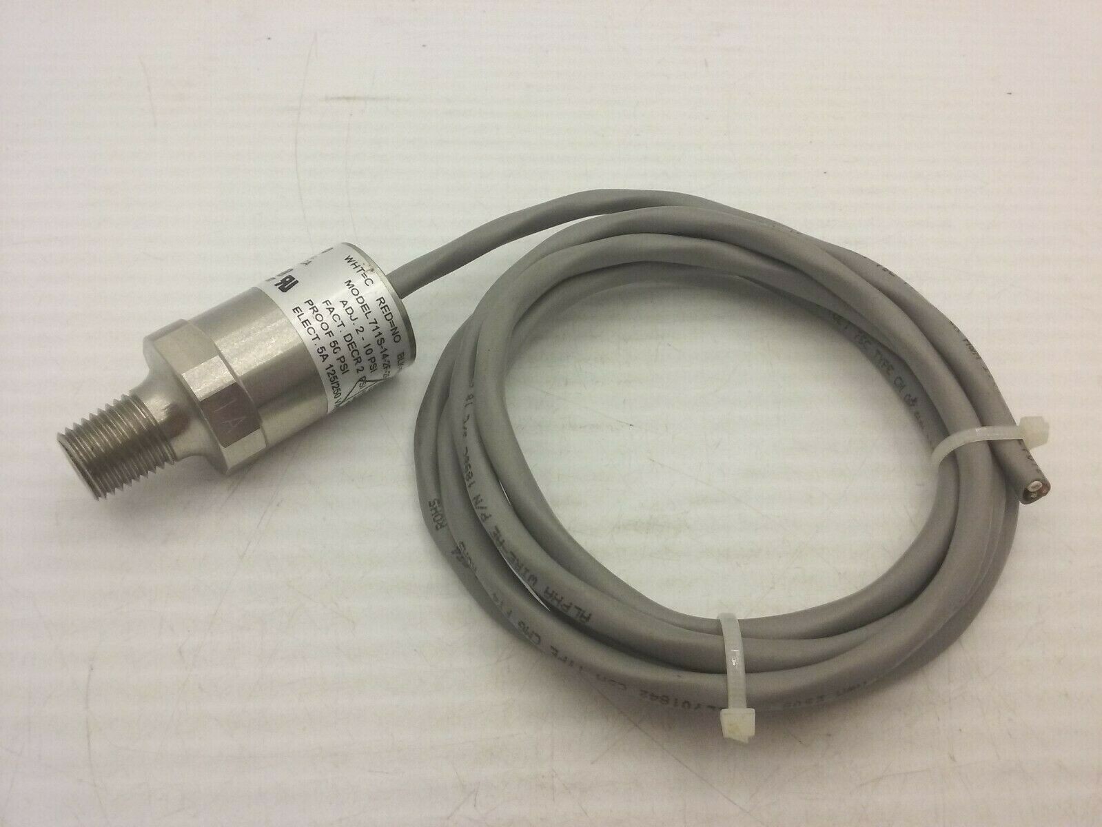BARKSDALE 711S-14-2F-2F-W72 PRESSURE TRANDUCER ADJ 2-10PSI 5A 125/250 VAC
