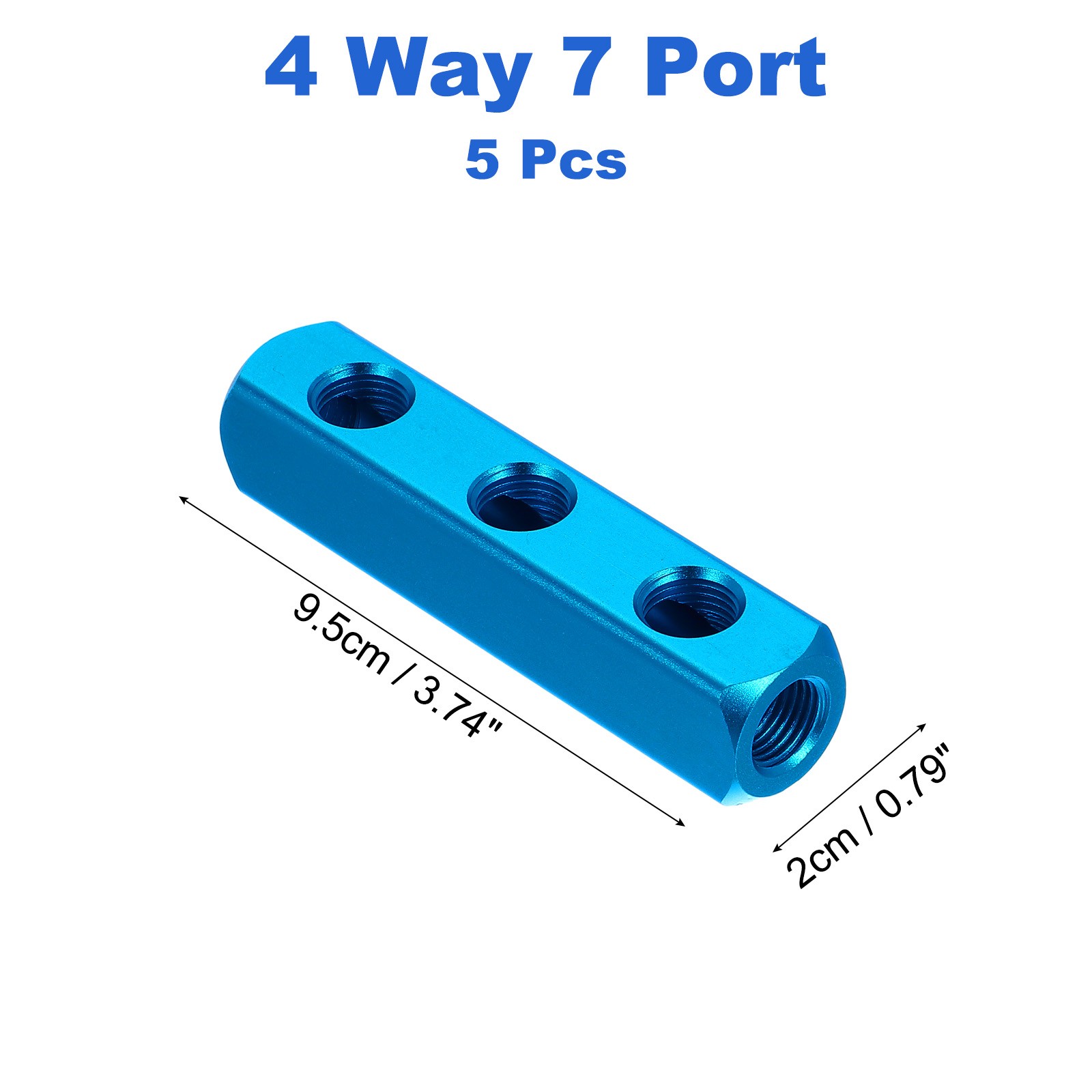 5 Pcs 3 Way 6 Port PT 1/4″ Air Hose Inline Manifold Block Splitter, Blue