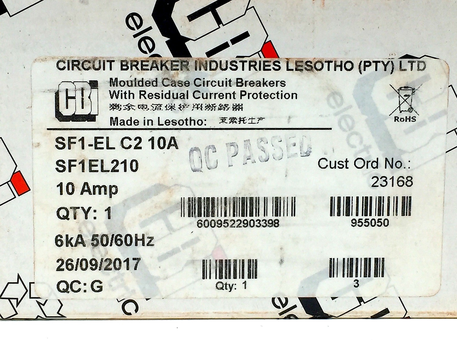 CBi Electric SF1EL210 Circuit Breaker Residual Current Protection 10A C2 6kA