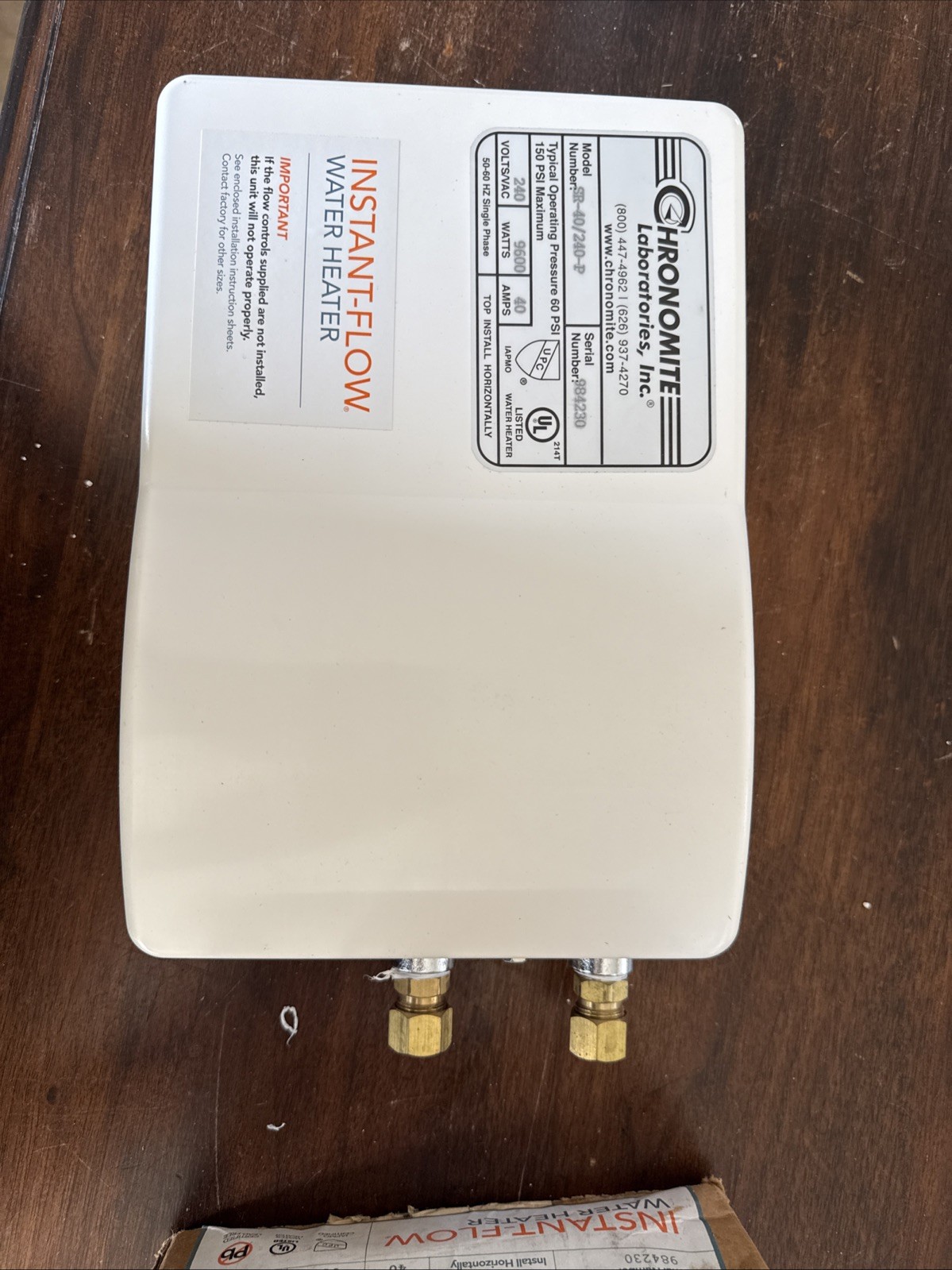 Chronomite SR-40/240-P Tankless Electric Water Heater 9600W