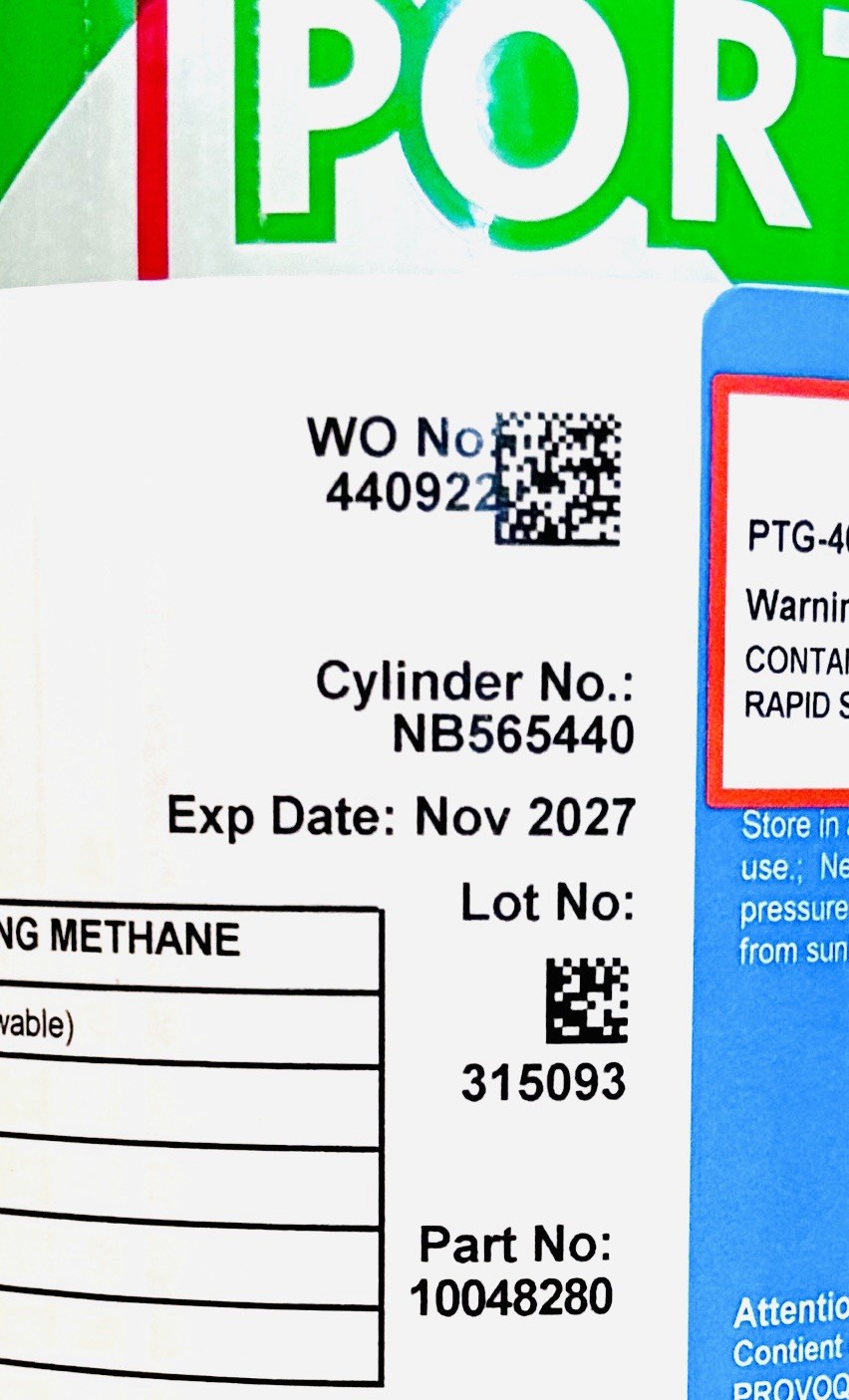 MSA 10048280 EXP NOV 2027 PortaGreen 34L Quad-Gas Calibration Cylinder –New