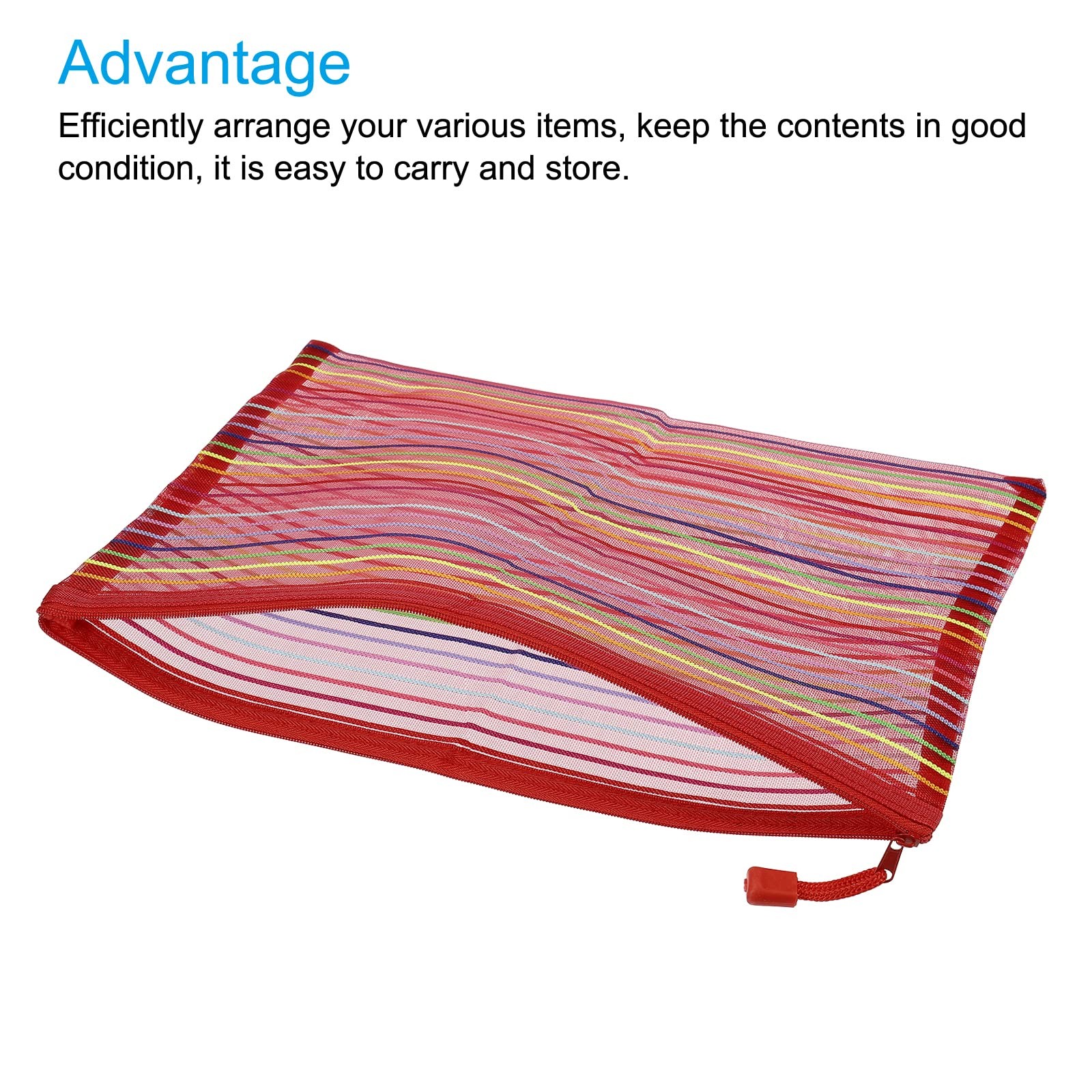 MECCANIXITY Mesh Zipper Pouches, A4 Colorful Pencil Case Document File Red