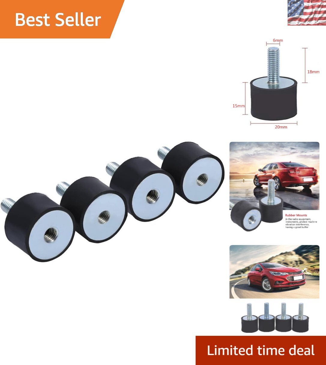 Durable M6 Rubber and Metal Mounts – Shock Absorbers for Vehicles & Machinery