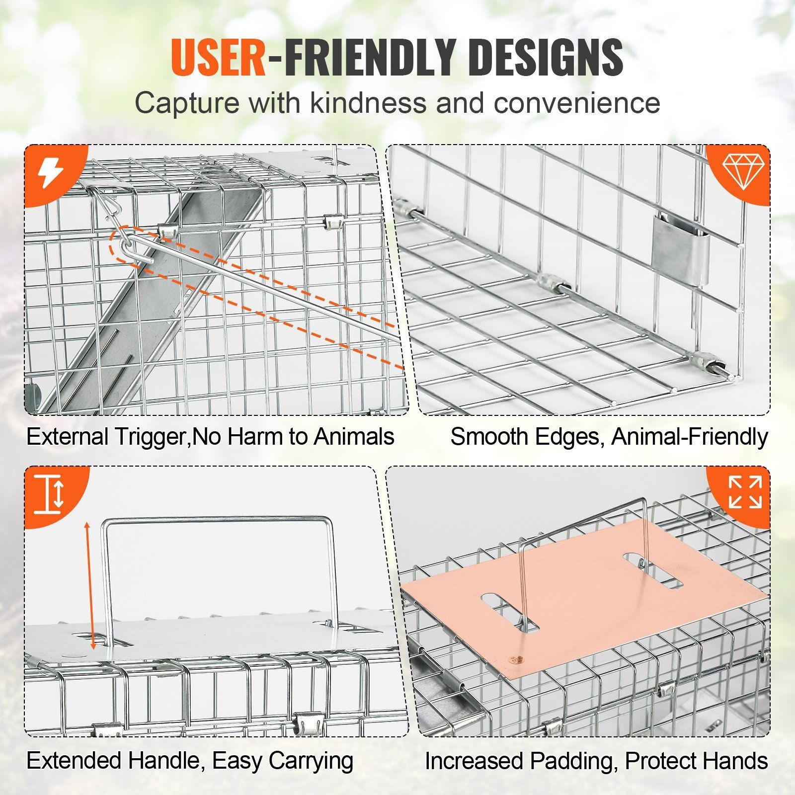 24x8x8in 333lb Galvanized Iron Animal Cage Trap Folding with Handle