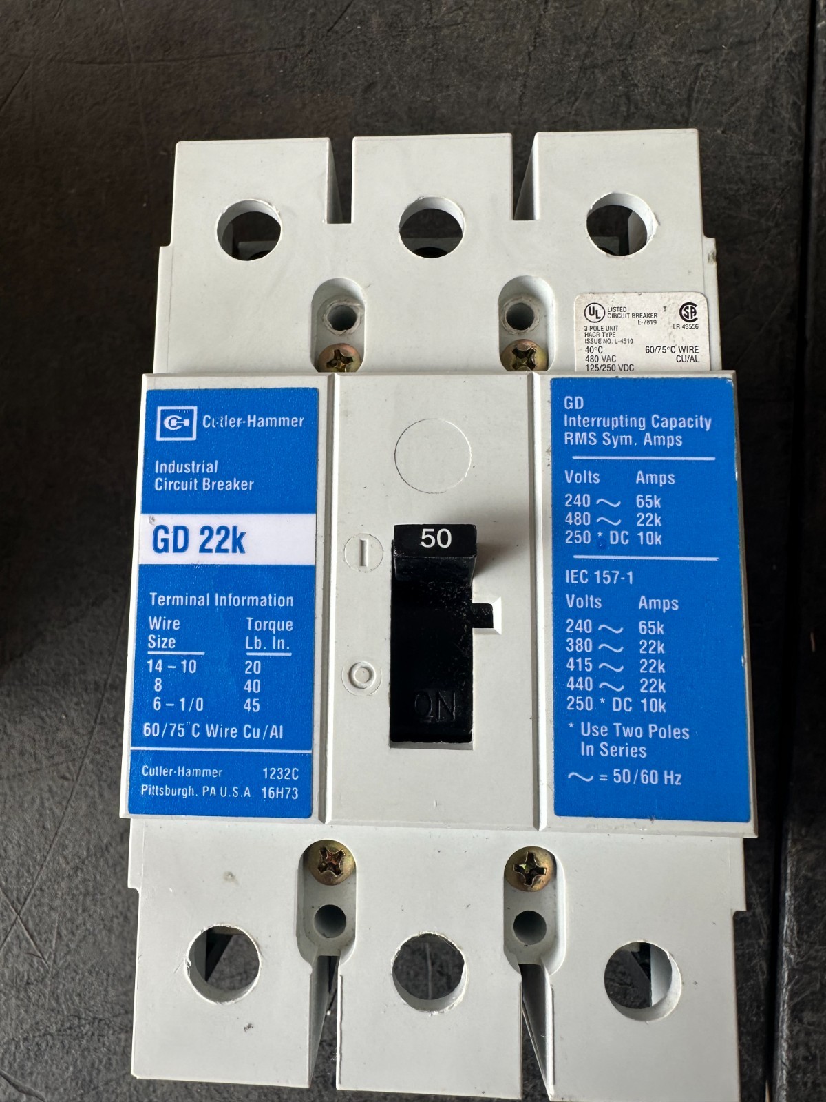 NEW CUTLER HAMMER GD3050 50 AMP BREAKER NIB