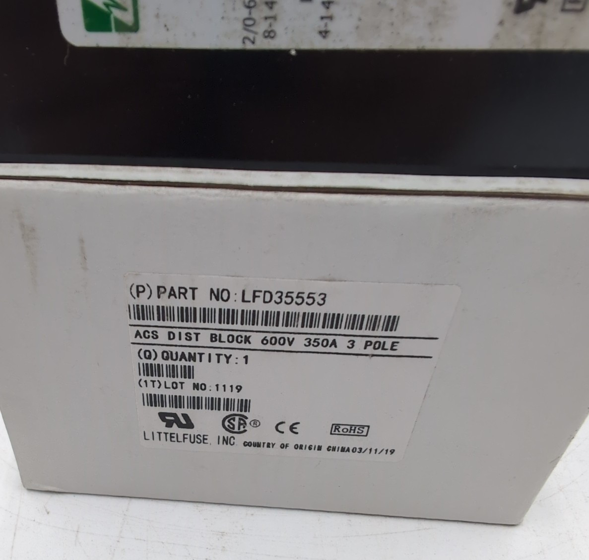 LittelFuse LFD35553 3 Pole Power Distribution Block Powr-Gard Series 350A 600V