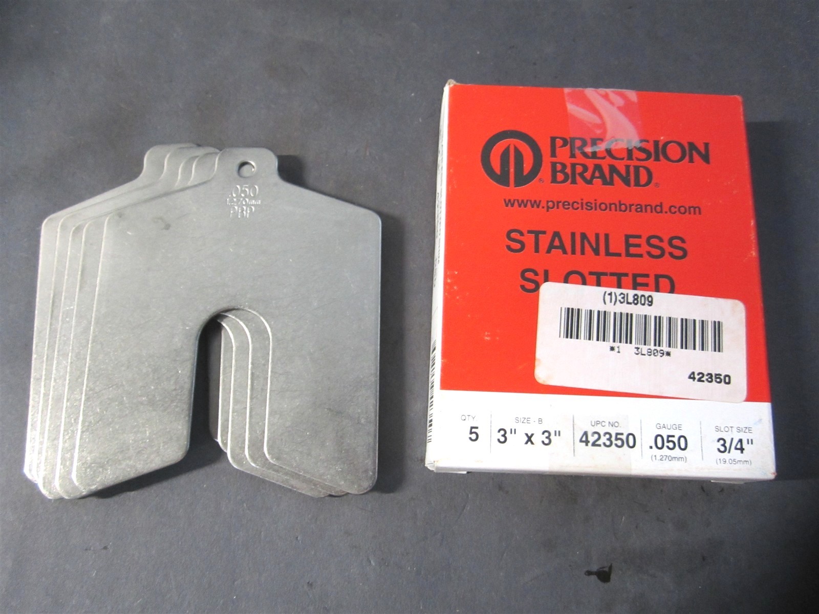 Precision Brand (42350) Stainless Slotted Shims w/ 3″ x 3″ Tab Size B – Qty 5