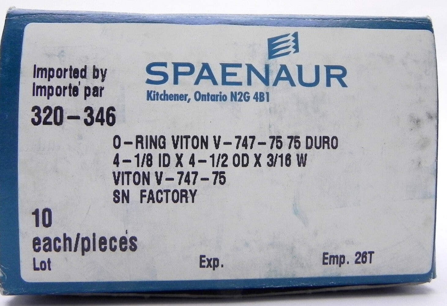 Spaenaur O Ring Viton 75 Duro Black 320-346 (10 Pcs)
