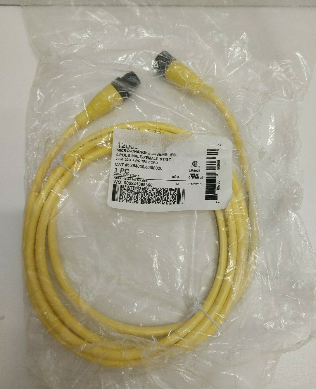 NEW OLD STOCK! WOODHEAD 2M 4-POLE MICRO-CHANGE CABLE 884030K05M020 1200660689