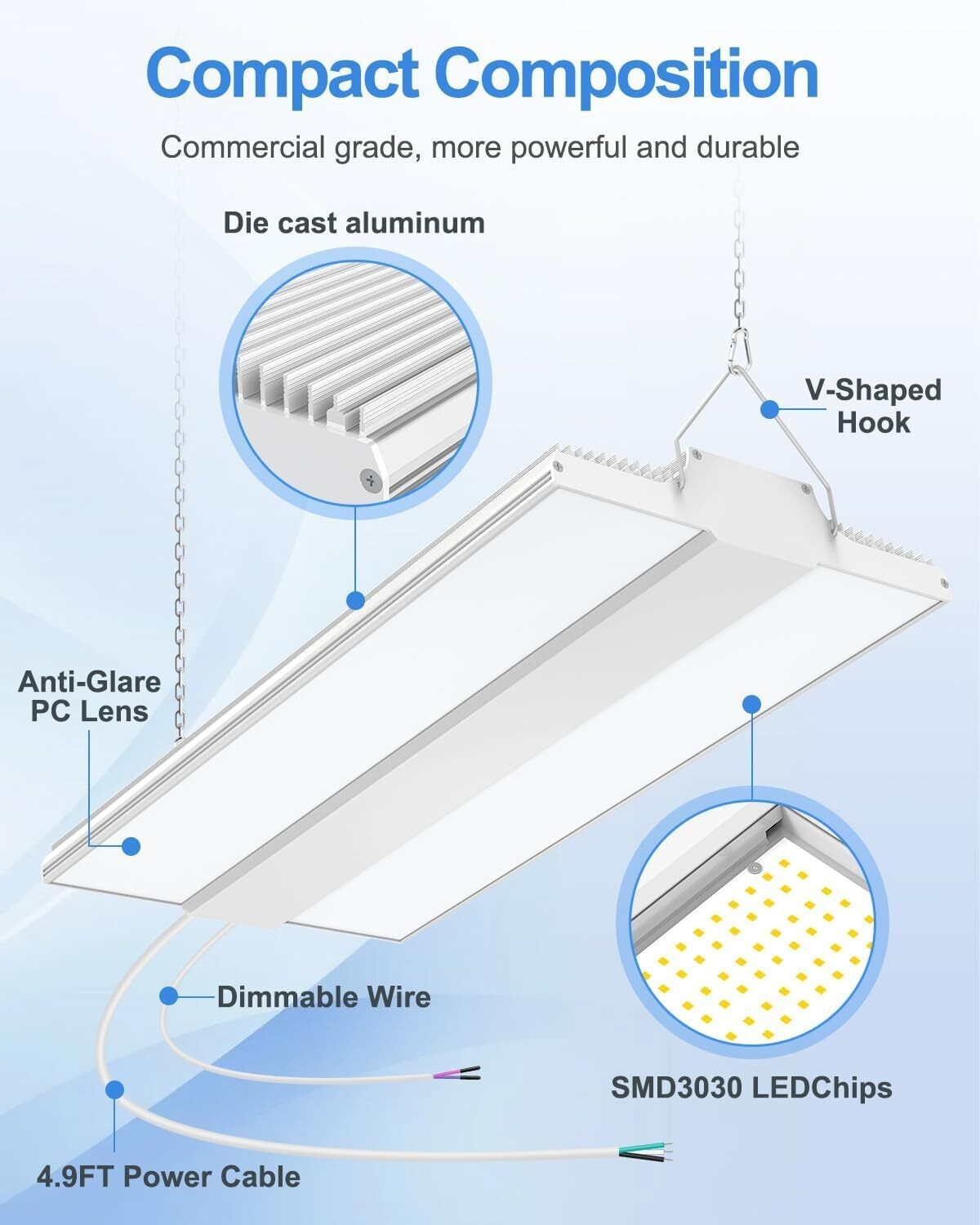 LED Linear High Bay 240W 5000K 100-277 VAC White 0-10V Dimmable 36000LM UL DLC