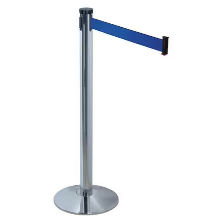 RETRACTA-BELT 300PC-BL Barrier Post with Belt, Polished Chrome, 10 ft Length,