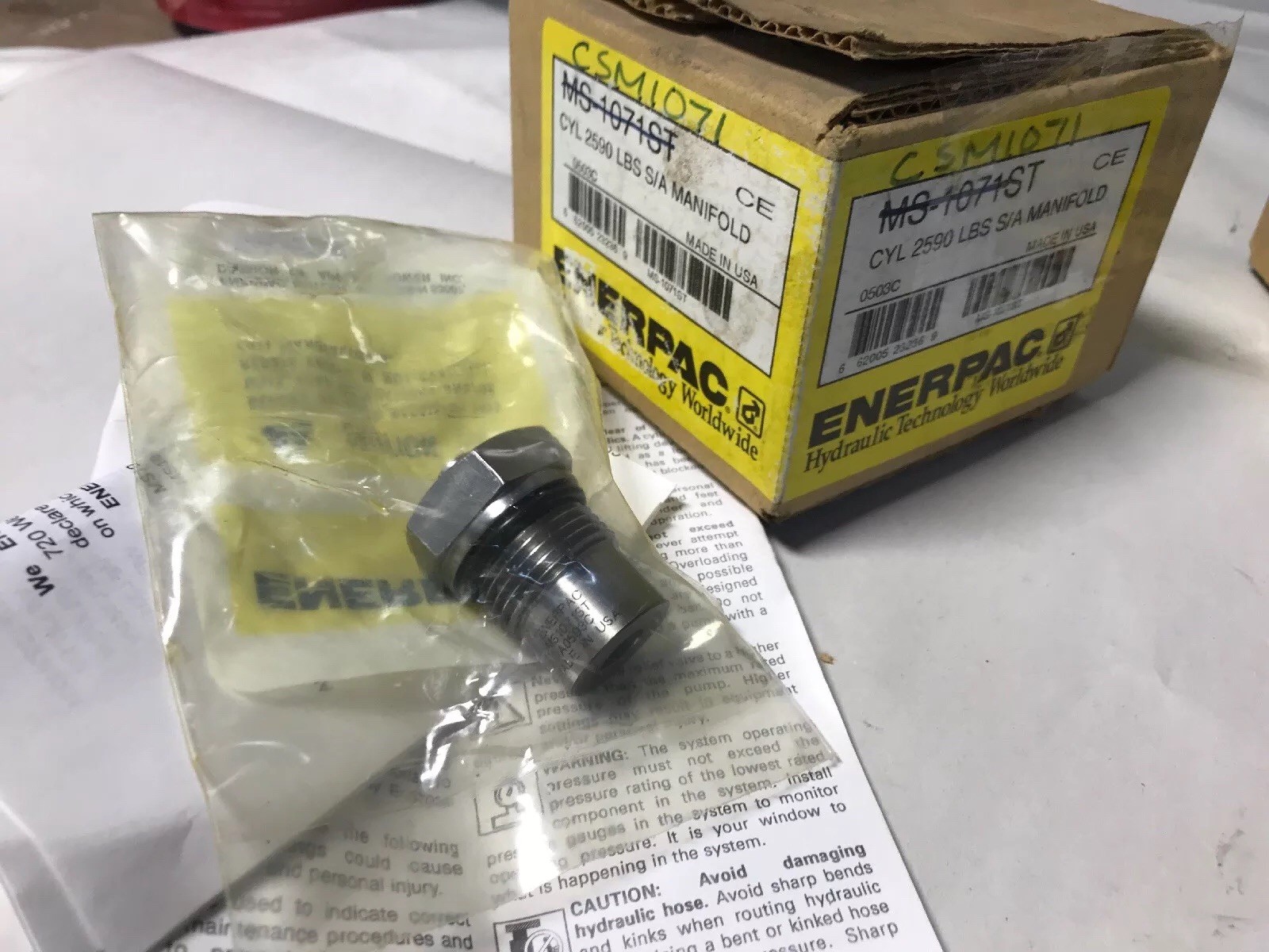 NEW ENERPAC CYLINDER 2590LB S/A MANIFOLD ASSEMBLY MS1071ST Fast Shipping