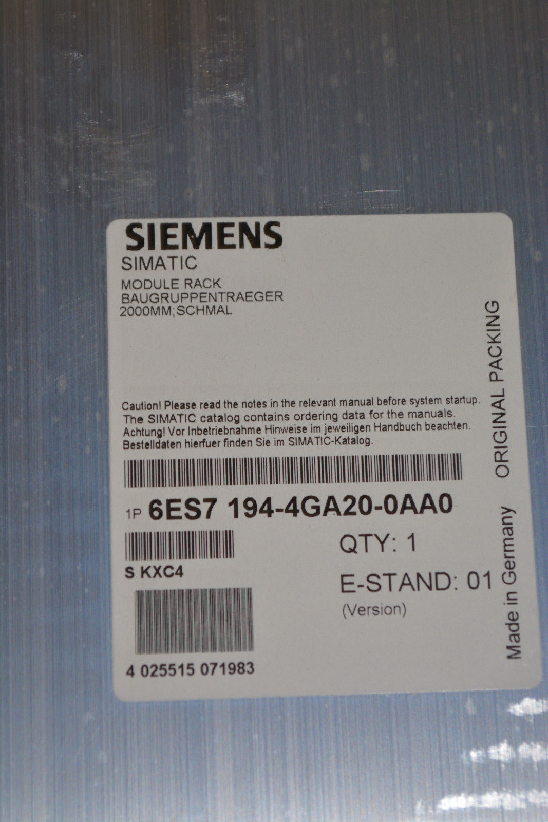 SIEMENS Simatic DP, Compact Narrow 2000mm Module Carrier 6ES7 194-4GA20-0AA0